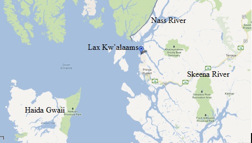 不列颠哥伦比亚北部Laxk'alaams地图